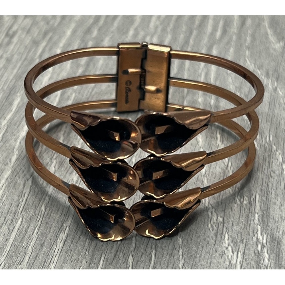 Vintage Renoir Copper Black Enamel Calla Lily Cuff Bracelet Mid Century Modern